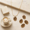 Picture of 1 Piece Eco-friendly PVD Waterproof Anti-Tarnish Hypoallergenic 304 Stainless Steel Pendants Wholesale 18K Real Gold Plated Brown Oval Leopard Print With Glass Cabochons 3.8cm x 2.6cm