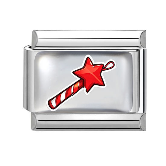 Picture of 1 Piece 304 Stainless Steel Italian Charm Links For DIY Modular Bracelet Watch Jewelry Making, Christmas Lollipop Red Silver Tone - Wholesale, 10mm x 9mm