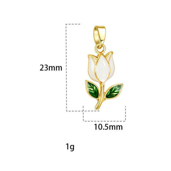 Picture of 2 PCs Brass Charm Pendant Wholesale, 18K Gold Plated White Enamel
