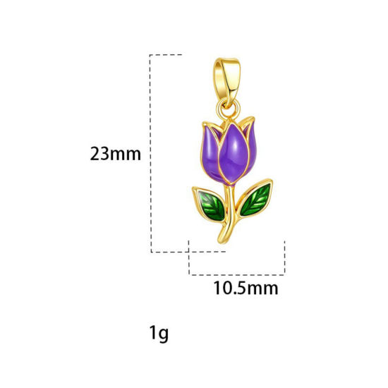 Picture of 2 PCs Brass Charm Pendant Wholesale, 18K Gold Plated Purple Enamel