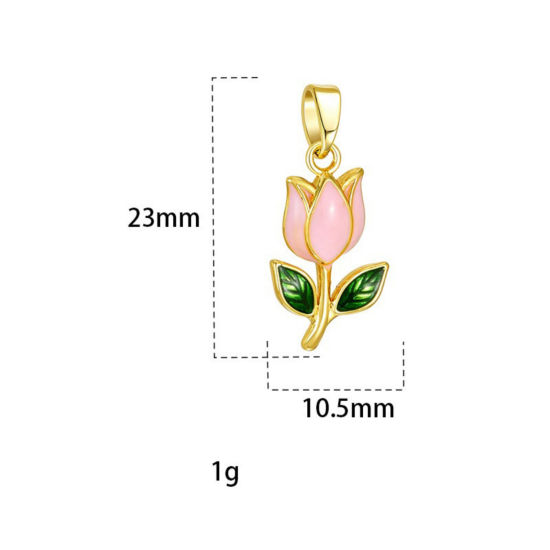 Picture of 2 PCs Brass Charm Pendant Wholesale, 18K Gold Plated Pink Enamel