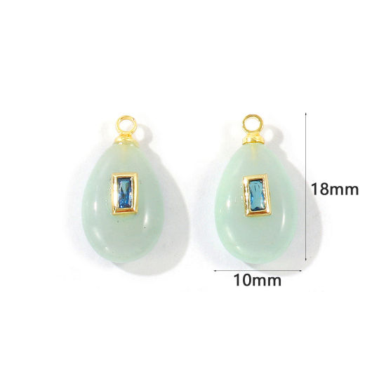 Picture of 1 Piece Eco-friendly Gemstone & Brass Geometric Charms Wholesale, Drop 18K Real Gold Plated Light Blue Blue Cubic Zirconia 18mm x 10mm