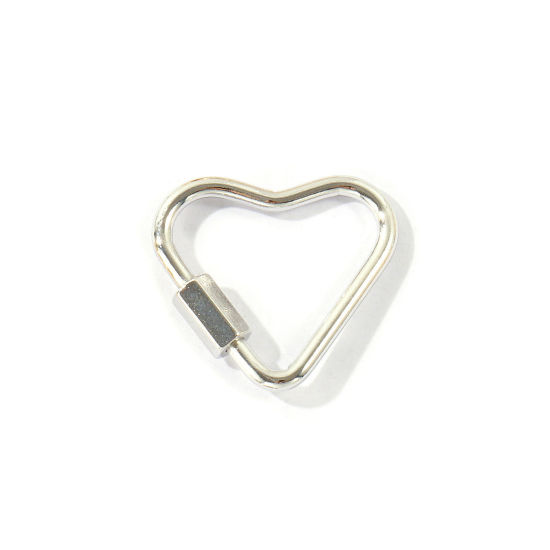 Immagine di 2 Pz Ottone San Valentino Fibbia a Vite All'Ingrosso Cuore Platino Placcato 23mm x 21mm