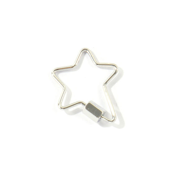 Immagine di 2 Pz Ottone Fibbia a Vite All'Ingrosso Stella a Cinque Punte Platino Placcato 23mm x 21mm