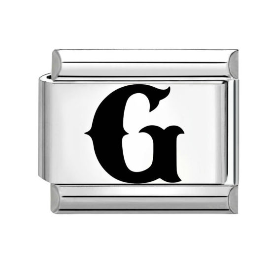 Immagine di 1 Pz 304 Acciaio Inossidabile Magnetiche Italiane per Bracciali Modulari e Orologi Fai‑Da‑Te, Lettera Maiuscola Messaggio " G " Nero Tono Argento All'Ingrosso, 10mm x 9mm