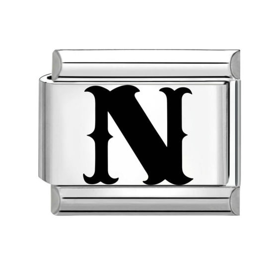 Immagine di 1 Pz 304 Acciaio Inossidabile Magnetiche Italiane per Bracciali Modulari e Orologi Fai‑Da‑Te, Lettera Maiuscola Messaggio " N " Nero Tono Argento All'Ingrosso, 10mm x 9mm