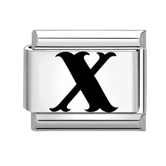 Immagine di 1 Pz 304 Acciaio Inossidabile Magnetiche Italiane per Bracciali Modulari e Orologi Fai‑Da‑Te, Lettera Maiuscola Messaggio " X " Nero Tono Argento All'Ingrosso, 10mm x 9mm