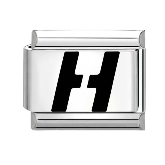 Image de 1 Pièce Maillons de Charme Italiens pour la Fabrication de Bijoux de Montres-Bracelets Modulables à Faire Soi-Même En Gros en 304 Acier Inoxydable Argent Mat en Noir Alphabet Initial/ Lettre Majuscule Mots " H " 10mm x 9mm