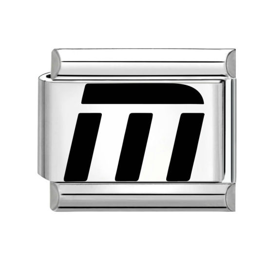 Image de 1 Pièce Maillons de Charme Italiens pour la Fabrication de Bijoux de Montres-Bracelets Modulables à Faire Soi-Même En Gros en 304 Acier Inoxydable Argent Mat en Noir Alphabet Initial/ Lettre Majuscule Mots " M " 10mm x 9mm
