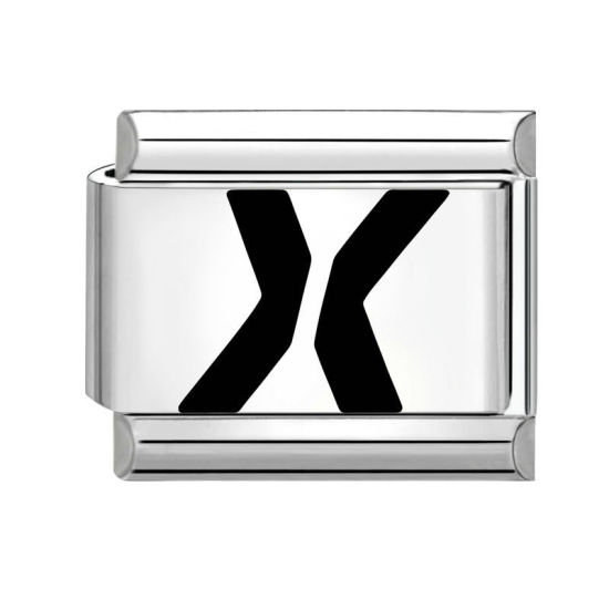 Image de 1 Pièce Maillons de Charme Italiens pour la Fabrication de Bijoux de Montres-Bracelets Modulables à Faire Soi-Même En Gros en 304 Acier Inoxydable Argent Mat en Noir Alphabet Initial/ Lettre Majuscule Mots " X " 10mm x 9mm