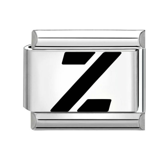Image de 1 Pièce Maillons de Charme Italiens pour la Fabrication de Bijoux de Montres-Bracelets Modulables à Faire Soi-Même En Gros en 304 Acier Inoxydable Argent Mat en Noir Alphabet Initial/ Lettre Majuscule Mots " Z " 10mm x 9mm