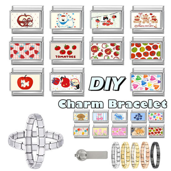 Picture of 1 Piece 304 Stainless Steel Italian Charm Links For DIY Modular Bracelet Watch Jewelry Making, Fruit Orange Silver Tone - Wholesale, 10mm x 9mm