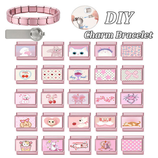 Image de 1 Pièce Maillons de Charme Italiens pour la Fabrication de Bijoux de Montres-Bracelets Modulables à Faire Soi-Même En Gros en 304 Acier Inoxydable en Rose Chien 10mm x 9mm
