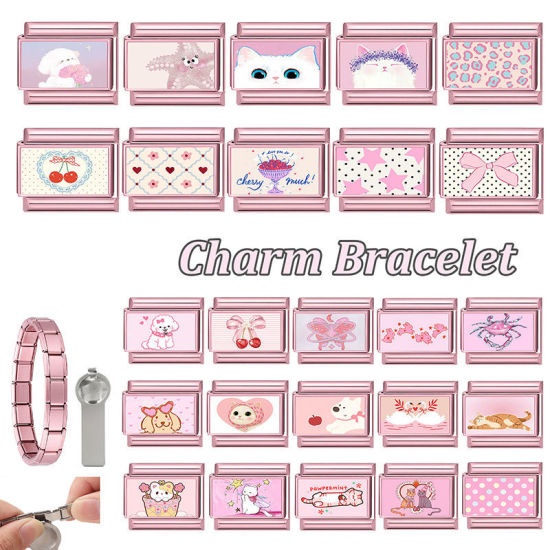 Image de 1 Pièce Maillons de Charme Italiens pour la Fabrication de Bijoux de Montres-Bracelets Modulables à Faire Soi-Même En Gros en 304 Acier Inoxydable en Rose Chien 10mm x 9mm