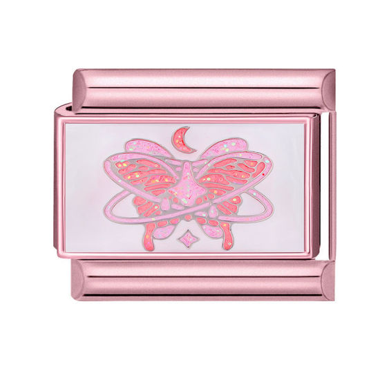 Immagine di 1 Pz 304 Acciaio Inossidabile Magnetiche Italiane per Bracciali Modulari e Orologi Fai‑Da‑Te, Farfalla Rosa All'Ingrosso, 10mm x 9mm