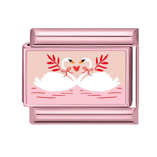 Immagine di 1 Pz 304 Acciaio Inossidabile Magnetiche Italiane per Bracciali Modulari e Orologi Fai‑Da‑Te, Cigno Rosa All'Ingrosso, 10mm x 9mm