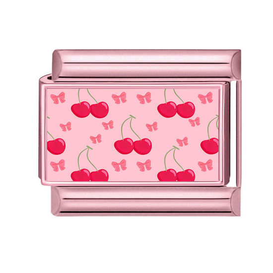 Imagen de 1 Unidad 304 Acero Inoxidable Eslabones de Encanto Italianos para Hacer Pulseras Modulares Relojes y Joyas DIY Cereza Rosado Al Por Mayor, 10mm x 9mm