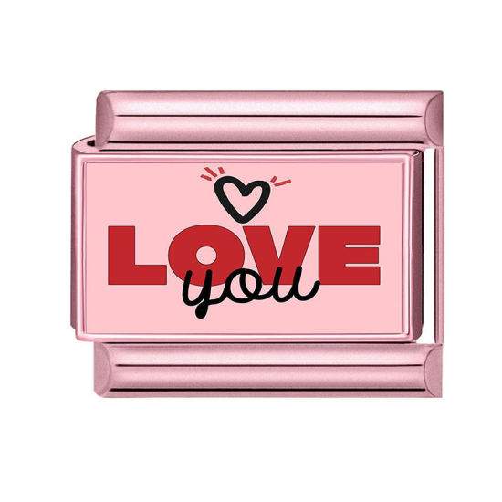 Immagine di 1 Pz 304 Acciaio Inossidabile San Valentino Magnetiche Italiane per Bracciali Modulari e Orologi Fai‑Da‑Te, Cuore Messaggio " Love You " Rosa All'Ingrosso, 10mm x 9mm