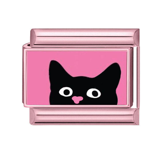 Image de 1 Pièce Maillons de Charme Italiens pour la Fabrication de Bijoux de Montres-Bracelets Modulables à Faire Soi-Même En Gros en 304 Acier Inoxydable en Rose Chats 10mm x 9mm