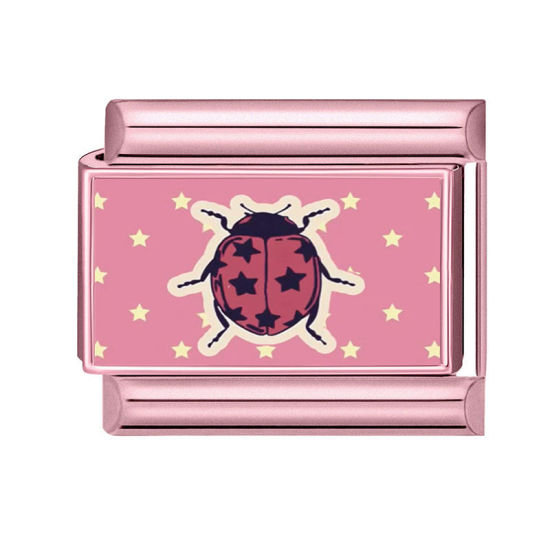 Immagine di 1 Pz 304 Acciaio Inossidabile Magnetiche Italiane per Bracciali Modulari e Orologi Fai‑Da‑Te, Coccinella Rosa All'Ingrosso, 10mm x 9mm