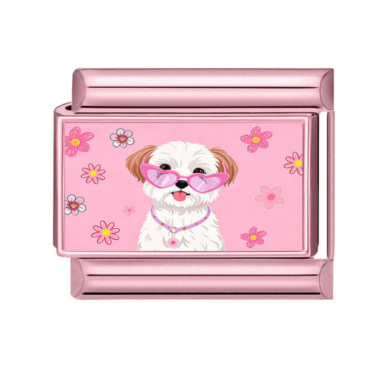 Image de 1 Pièce Maillons de Charme Italiens pour la Fabrication de Bijoux de Montres-Bracelets Modulables à Faire Soi-Même En Gros en 304 Acier Inoxydable en Rose Chien 10mm x 9mm
