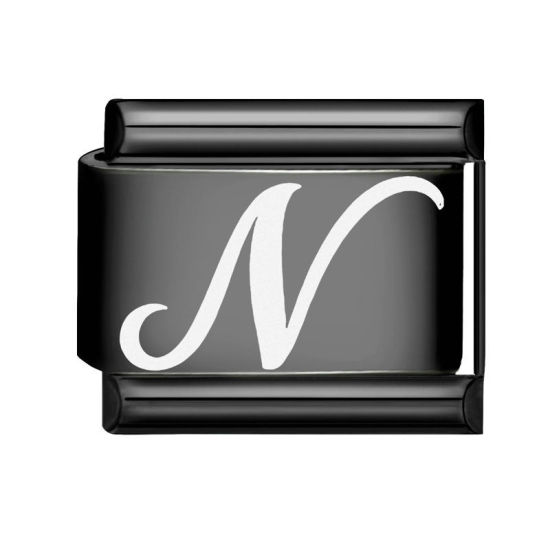 1 個 304ステンレス鋼 イタリアンチャームリンク DIY モジュラーブレスレット・時計用, キャピタルレター 文字「 N 」 黒 - 卸売り, 10mm x 9mm の画像