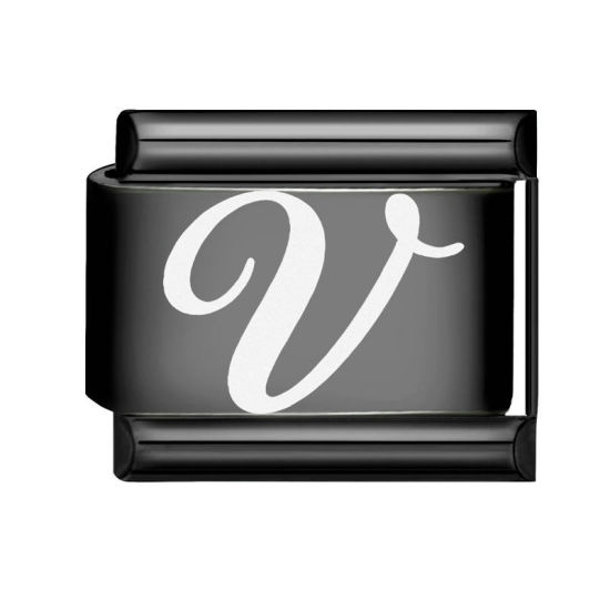 1 個 304ステンレス鋼 イタリアンチャームリンク DIY モジュラーブレスレット・時計用, キャピタルレター 文字「 V 」 黒 - 卸売り, 10mm x 9mm の画像