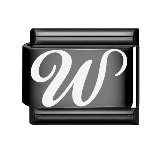 1 個 304ステンレス鋼 イタリアンチャームリンク DIY モジュラーブレスレット・時計用, キャピタルレター 文字「 W 」 黒 - 卸売り, 10mm x 9mm の画像