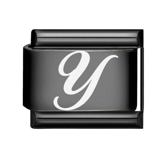 1 個 304ステンレス鋼 イタリアンチャームリンク DIY モジュラーブレスレット・時計用, キャピタルレター 文字「 Y 」 黒 - 卸売り, 10mm x 9mm の画像