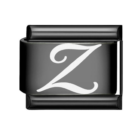 1 個 304ステンレス鋼 イタリアンチャームリンク DIY モジュラーブレスレット・時計用, キャピタルレター 文字「 Z 」 黒 - 卸売り, 10mm x 9mm の画像