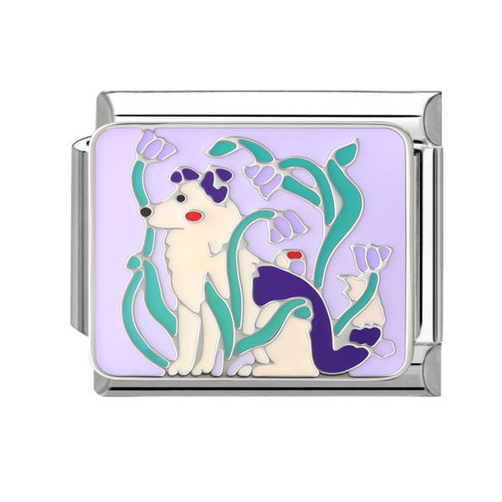 Bild von 1 Stück 304 Edelstahl Italienische Charm-Links für die DIY-modulare Armbanduhr-Schmuckherstellung, Hund Bunt Emaille Silberfarbe - Großhandel, 10mm x 9mm