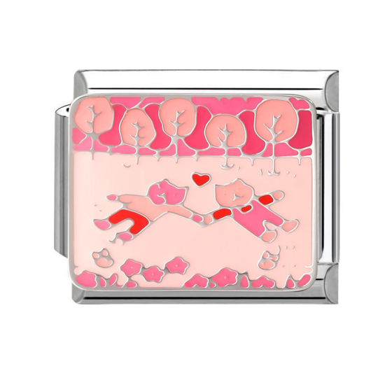 Imagen de 1 Unidad 304 Acero Inoxidable Eslabones de Encanto Italianos para Hacer Pulseras Modulares Relojes y Joyas DIY Gato Rosado Esmalte Tono de Plata Al Por Mayor, 10mm x 9mm