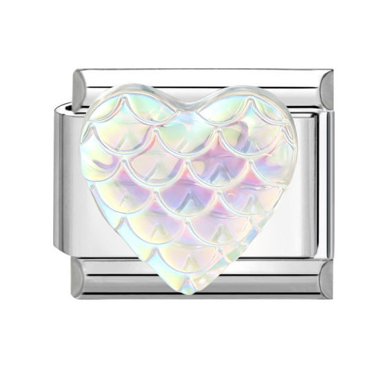 Immagine di 1 Pz Plastica & 304 Acciaio Inossidabile San Valentino Magnetiche Italiane per Bracciali Modulari e Orologi Fai‑Da‑Te, Cuore AB Multicolore Tono Argento All'Ingrosso, 10mm x 9mm