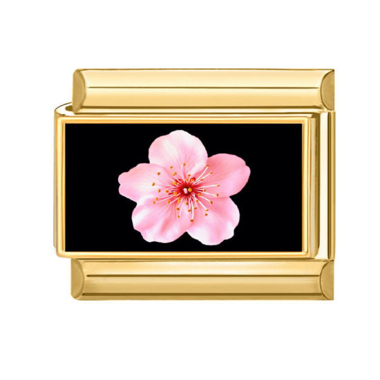 Picture of 1 Piece 304 Stainless Steel Italian Charm Links For DIY Modular Bracelet Watch Jewelry Making, Flower Pink Gold Plated - Wholesale, 10mm x 9mm