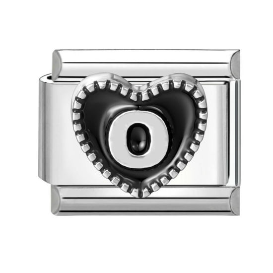 Image de 1 Pièce Maillons de Charme Italiens pour la Fabrication de Bijoux de Montres-Bracelets Modulables à Faire Soi-Même En Gros La Saint Valentin en 304 Acier Inoxydable & Alliage de Zinc Argent Mat en Noir Cœur Mots " O " 10mm x 9mm