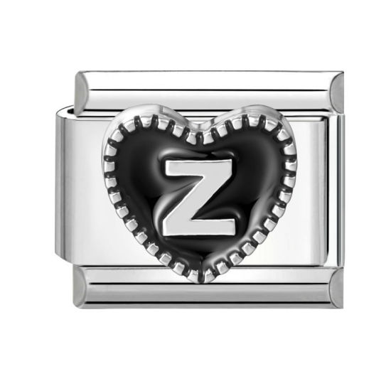 Image de 1 Pièce Maillons de Charme Italiens pour la Fabrication de Bijoux de Montres-Bracelets Modulables à Faire Soi-Même En Gros La Saint Valentin en 304 Acier Inoxydable & Alliage de Zinc Argent Mat en Noir Cœur Mots " Z " 10mm x 9mm