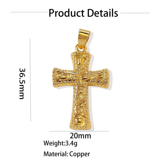 Picture of 1 Piece Brass Religious Pendants Wholesale, Cross 18K Gold Plated 3.7cm x 2cm