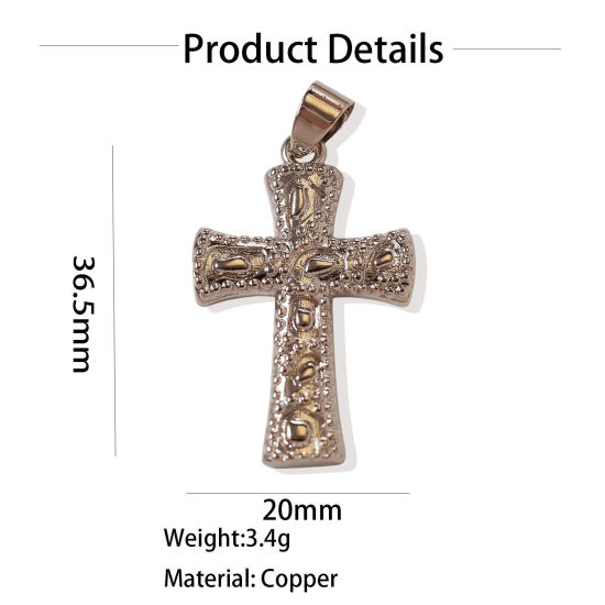 Picture of 1 Piece Brass Religious Pendants Wholesale, Cross Platinum Plated 3.7cm x 2cm