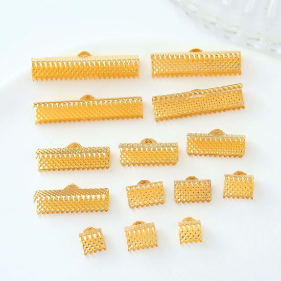 Imagen de 20 Unidades Respetuoso del Medio Ambiente Latón Cuerda Cinta Crimp final Al Por Mayor Para Pulsera Collar Joyería 18K Oro Real Chapado 3cm x 0.8cm