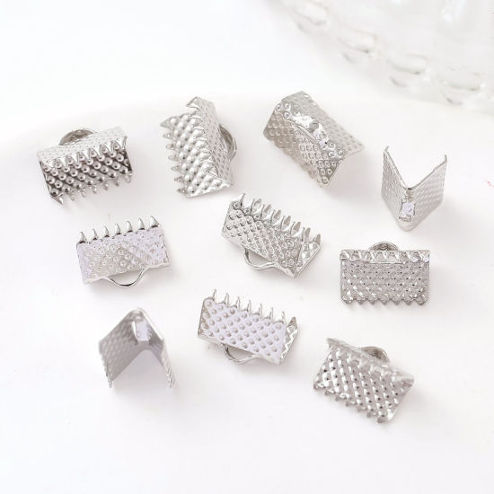 Imagen de 20 Unidades Respetuoso del Medio Ambiente Latón Cuerda Cinta Crimp final Al Por Mayor Para Pulsera Collar Joyería Platino Real Chapado 3cm x 0.8cm