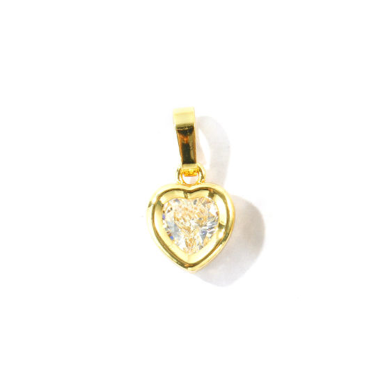 Bild von 2 Stück Messing Valentinstag Charm-Anhänger Großhandel, 18K Vergoldet Herz Klar Zirkonia 16mm x 9mm