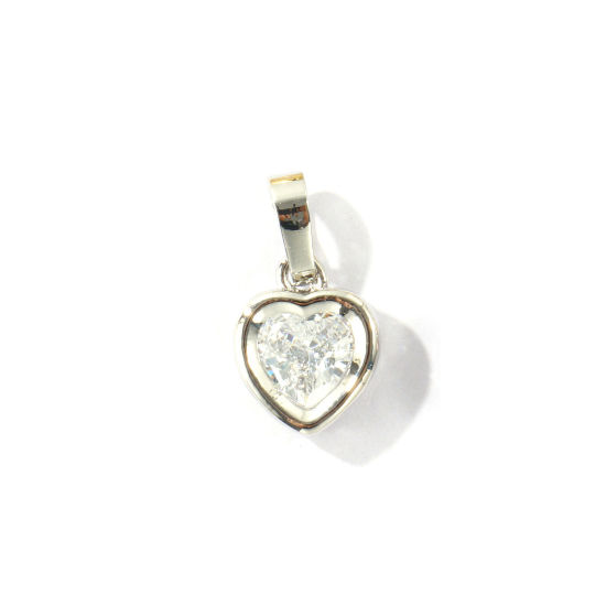 Bild von 2 Stück Messing Valentinstag Charm-Anhänger Großhandel, Platin Plattiert Herz Klar Zirkonia 16mm x 9mm