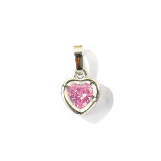 Bild von 2 Stück Messing Valentinstag Charm-Anhänger Großhandel, Platin Plattiert Herz Rosa Zirkonia 16mm x 9mm