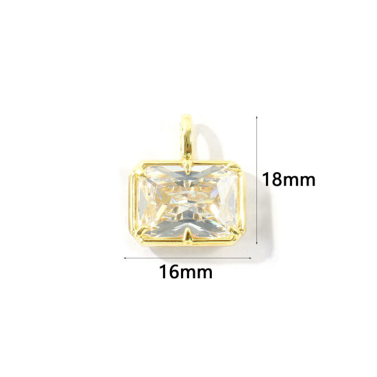 Изображение 1 ШТ Латунь Геометрический Подвески Оптовая, Восьмиугольник 18K позолоченный Прозрачный Искусственный Циркон 18мм x 16мм