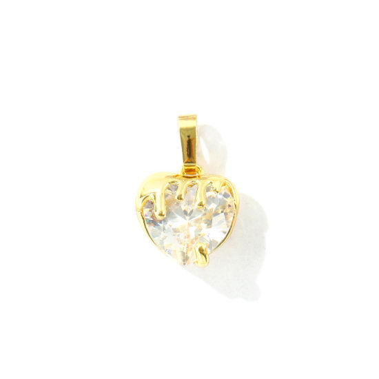 Bild von 2 Stück Messing Valentinstag Charm-Anhänger Großhandel, 18K Vergoldet Herz Klar Zirkonia 18mm x 11.5mm