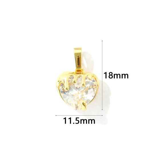 Bild von 2 Stück Messing Valentinstag Charm-Anhänger Großhandel, 18K Vergoldet Herz Klar Zirkonia 18mm x 11.5mm