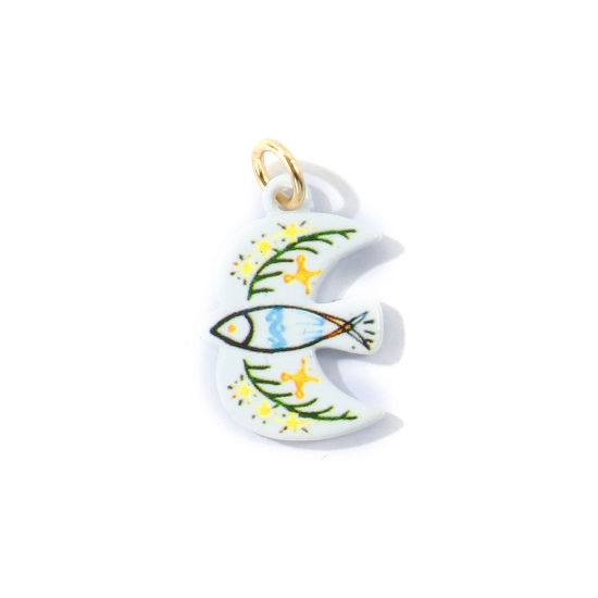 Immagine di 1 Pz Ottone Ciondoli All'Ingrosso, Uccello Placcato Oro 18K Multicolore Stampato 25mm x 15mm