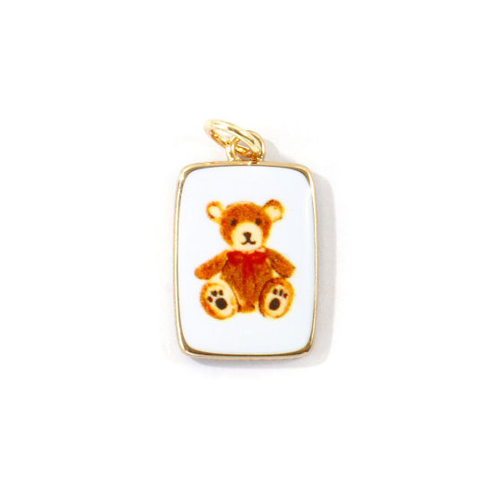 Immagine di 1 Pz Ottone Ciondoli All'Ingrosso, Rettangolo Orso Placcato Oro 18K Marrone Stampato 26mm x 14mm