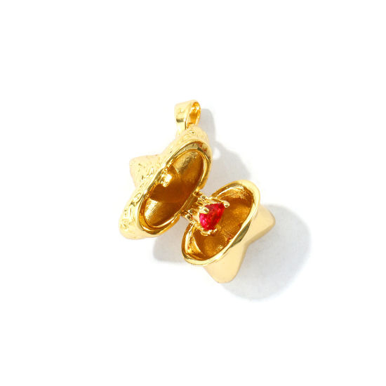 Изображение 2 ШТ Латунь День святого Валентина Подвески Оптовая, Звезда 18K позолоченный Можно Открыть Фуксия Искусственный Циркон 23мм x 18мм