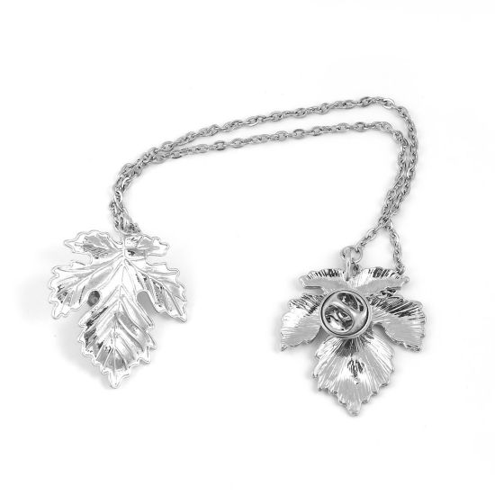 Image de 1 Pièce Broche Epingle Style Pastoral Feuille d'érable Argent Mat 21.8cm x 3.2cm